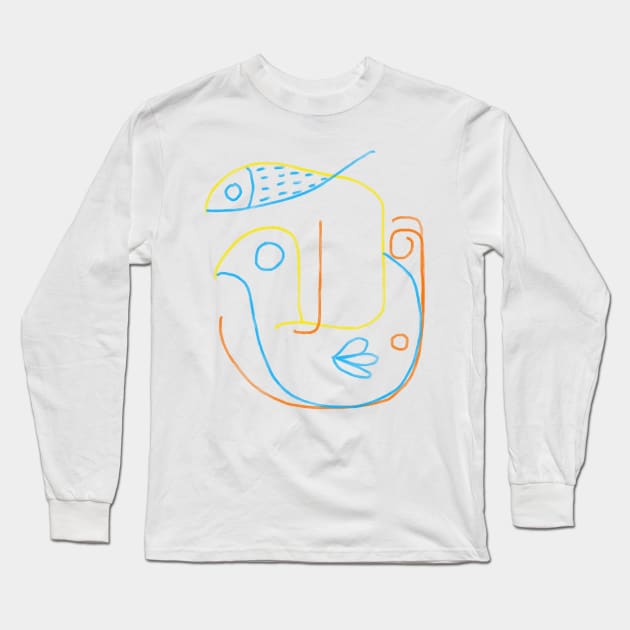 Fish bird face picasso Long Sleeve T-Shirt by Angel Rivas